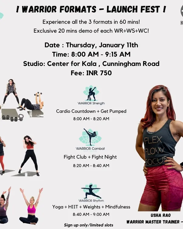 WARRIOR Class Alert! This poster was for our Launch Fest, where participants could experience all three WARRIOR formats in one 60-minute session. A great way to sample everything I offer.
