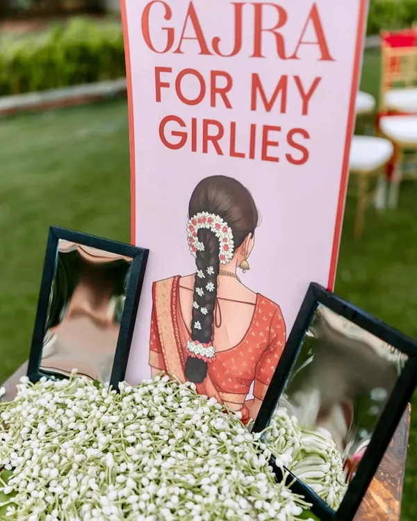 It's the little things that make a wedding feel like you. We set up this "Gajra for my girlies" station so the bride's friends could share in the tradition, adding a personal and interactive touch to the Kalyanam morning.