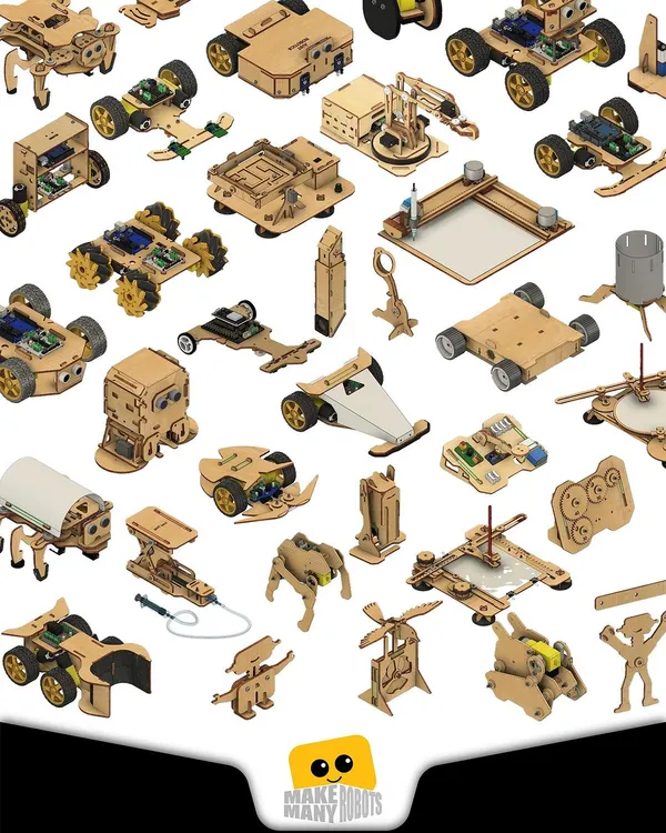 This is what years of R&D looks like! We've developed more than 50 unique and affordable robotic kits, covering everything from simple walkers to complex autonomous robots. There's something for every young maker.