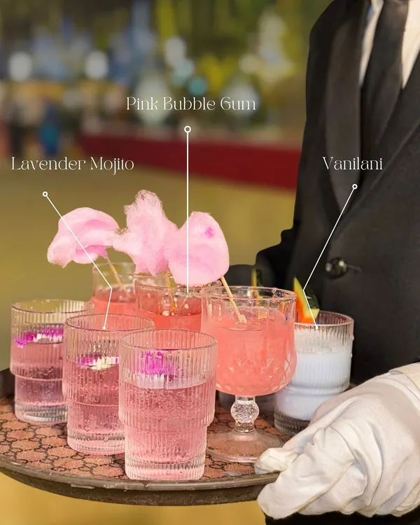 My mocktail tray offers something for everyone, from the floral Lavender Mojito to the nostalgic Pink Bubble Gum drink with cotton candy, and the creamy Vanilant.