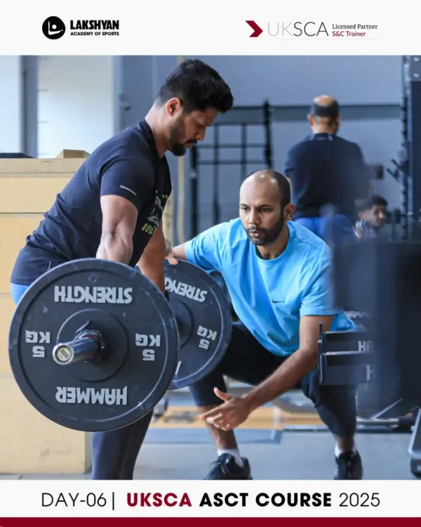 We believe in learning by doing. Here, a coach in our UKSCA certification course receives direct feedback on deadlift form, ensuring they can teach this foundational strength movement safely and effectively to their own athletes.