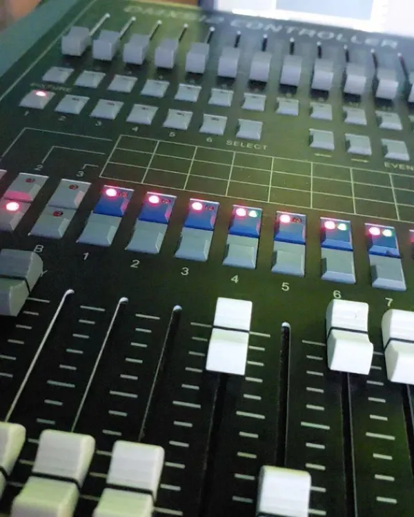 A close-up of the mixing board. I use professional-grade equipment to ensure the sound quality is crisp and the transitions are seamless, which is crucial for any successful event.