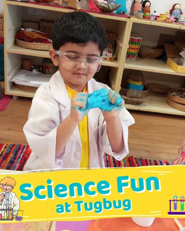 Welcome to the lab! A young scientist, fully geared up in his lab coat, gets ready to mix, pour, and discover. This is where we make learning an adventure.