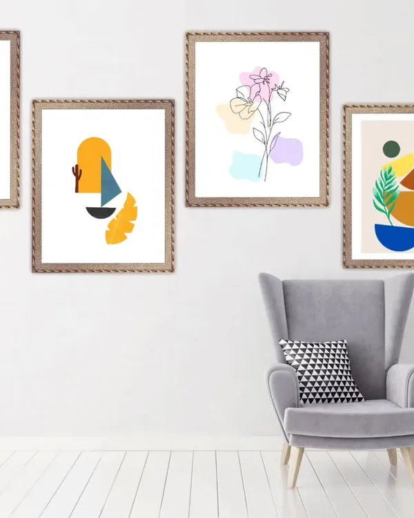 A collection of my Boho-style digital art, displayed as a gallery wall. These pieces use simple shapes, earthy tones, and minimalist lines, perfect for creating a calm and modern living space.