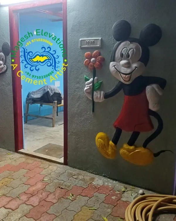 A fun and colorful Mickey Mouse mural, perfect for a child's room or a playful touch on an exterior wall. This shows that I can create any character or theme you desire.
