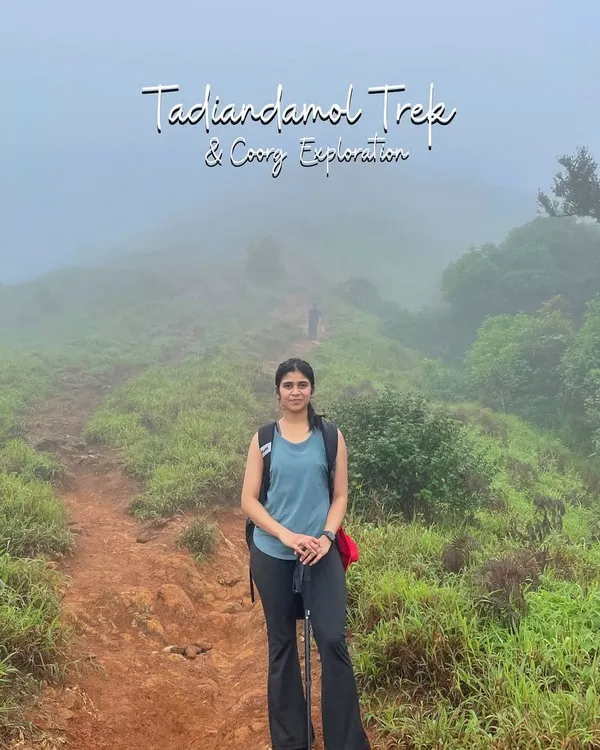 A trekker on the misty trail of Tadiandamol, the highest peak in Coorg. This easy-to-moderate 12 km trek is perfect for a weekend adventure.