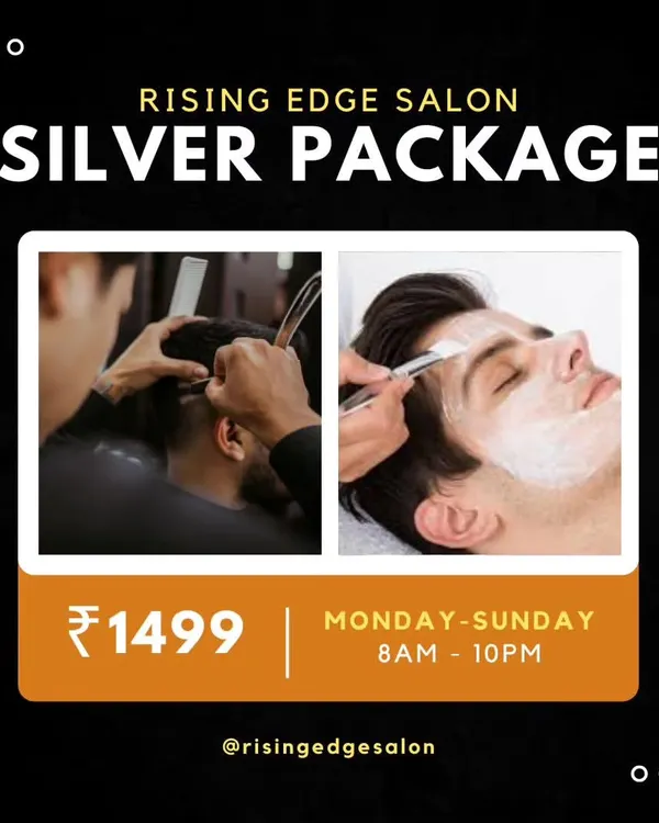 My Silver Package offers a complete grooming experience for just ₹1499, including a professional haircut and a rejuvenating facial. Available all week.