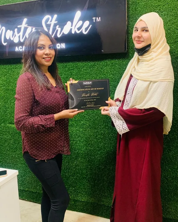 A proud moment for a new certified makeup artist. Completing a course with us is the first step toward turning your passion into a profession, and I am here to support you on that journey.