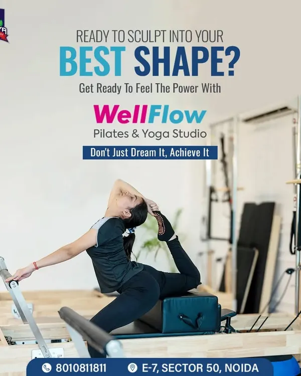 Ready to sculpt your best shape? This graphic highlights our collaboration with Ramagya Sports Academy, where you can achieve your fitness dreams with our powerful Pilates and Yoga classes.