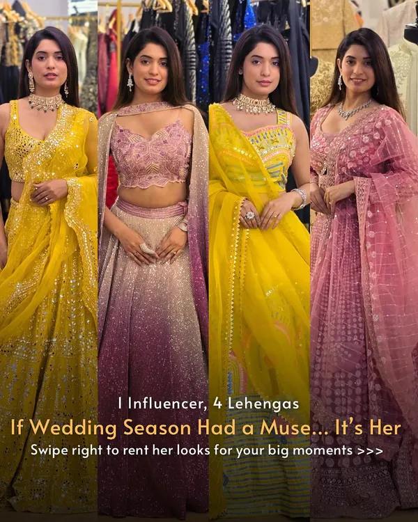 If the wedding season had a muse, it's her. This influencer showcases four different lehengas, perfect for every function from Haldi to the wedding day.