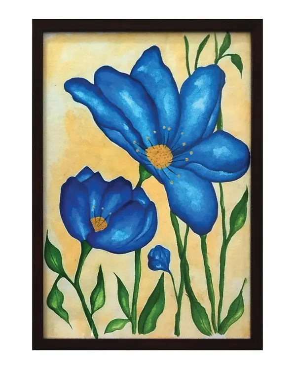 In the garden of life, I love to paint flowers of hope. This watercolor painting of blooming blue flowers on a warm yellow background is a celebration of nature's beauty and contrast.