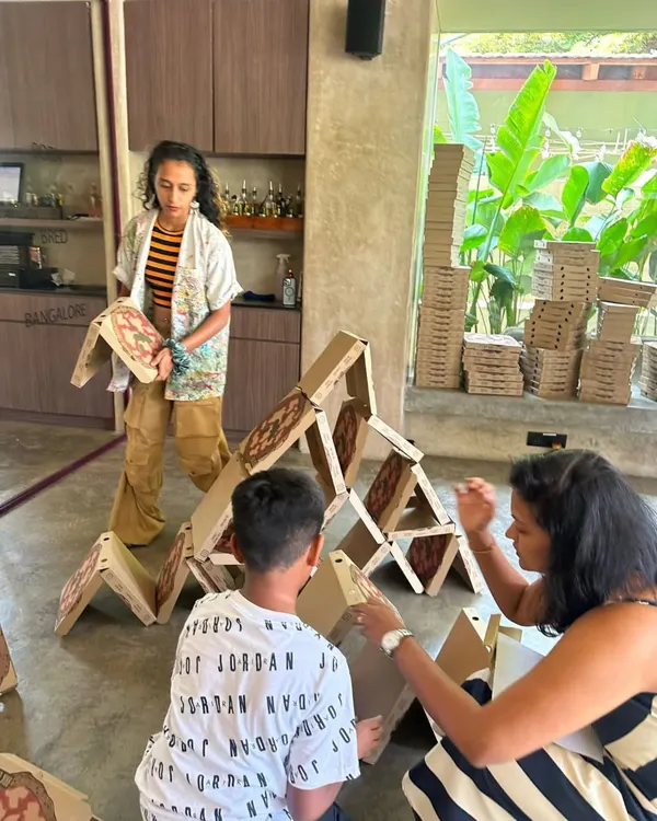 Guiding guests at the Brik Oven launch event in Bangalore. We created a community art activity where everyone could help build a large installation using the brand's pizza boxes, making for a truly interactive and memorable brand activation.