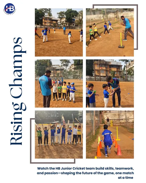 Our HB Junior Cricket team is where it all starts. This collage shows young players learning essential skills, teamwork, and the passion that will shape them into confident cricketers for the future.