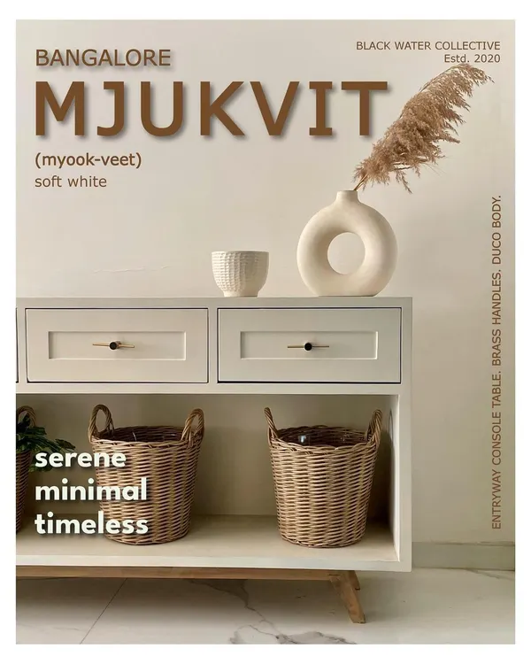(1/3) White never looked so good. This is 'Mjukvit', a serene and timeless entryway console we designed, featuring a Duco body and brass handles.