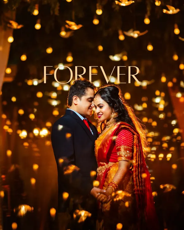 This single moment captures the promise of forever. I use warm, ambient lighting with a shallow depth of field to create this dreamy, romantic atmosphere, putting the couple's connection at the center of the story.
