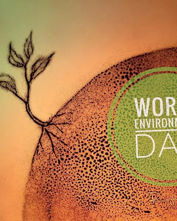My artwork for World Environment Day. A small plant with strong roots grows from the earth, a sand-drawn reminder that we must protect our planet.