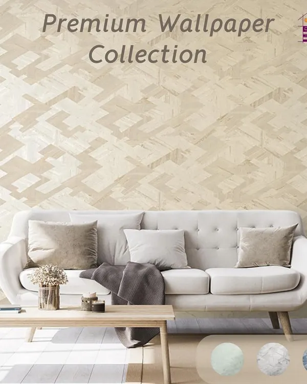 This premium wallpaper features a subtle, interlocking geometric pattern in a neutral beige tone. It's a perfect example of a modern design that adds texture and sophistication without overwhelming the space.