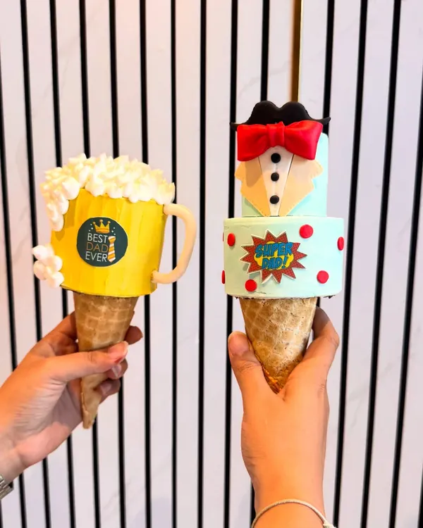 A closer look at my Father's Day 'Conesicles'. I had so much fun creating these designs, like the 'Best Dad Ever' beer mug and the quirky tuxedo cake cone, to celebrate dads in a unique way.