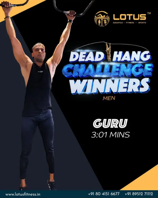 Announcing the men's winner of our Dead Hang Challenge. Guru held on for an incredible 3 minutes and 1 second, showcasing amazing grip strength and endurance. Congratulations on this impressive feat.