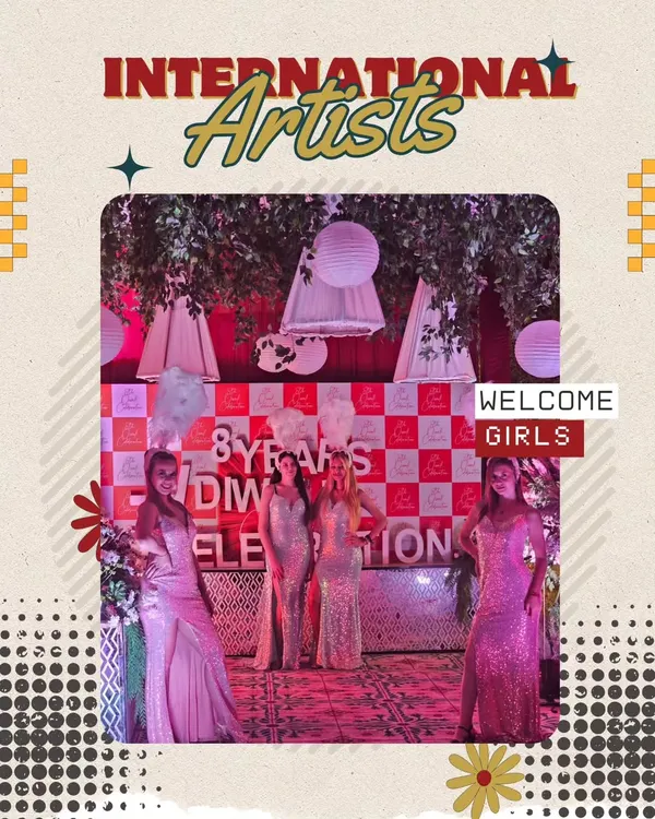 Our elegant welcome girls, dressed in sparkling gowns, are ready to greet your guests and add a touch of glamour to your celebration.