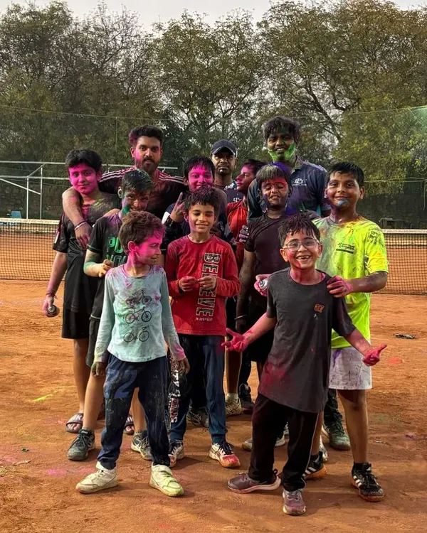 The entire academy celebrating the festival of colors. A fun-filled Holi on the courts with our players and coaches.