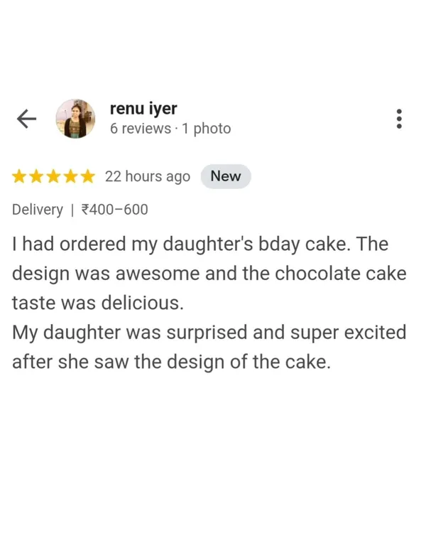 "The design was awesome and the chocolate cake taste was delicious." This review for a daughter's birthday cake warms our hearts. We love that she was super excited to see it!