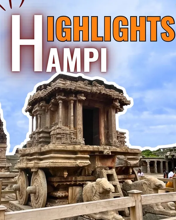 The iconic Stone Chariot at the Vittala Temple in Hampi. This UNESCO World Heritage site is the highlight of our heritage trails, a masterpiece of ancient Indian architecture.