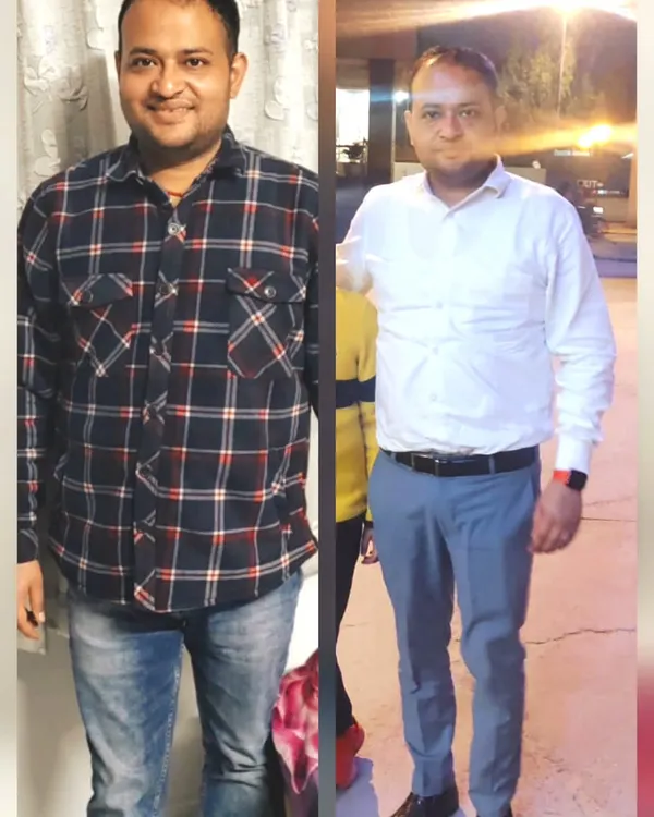 A fantastic 10 kg weight loss journey for this client. Along with the visible change, his blood sugar levels are now consistently within the normal range, showcasing a complete health turnaround.
