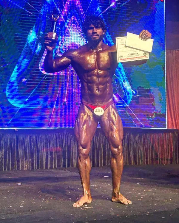 The result of months of dedication. On stage at the Mr. Haryana competition, where I secured 2nd place. This is what peak conditioning looks like.