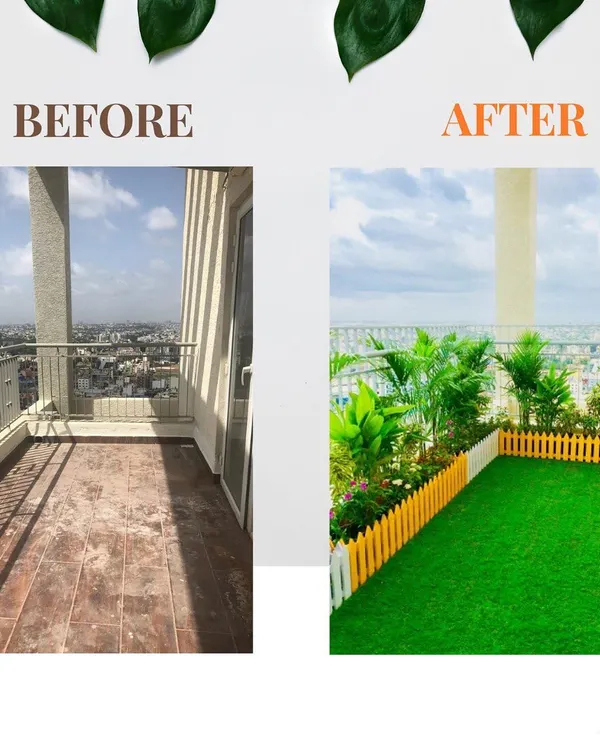 We believe any space can become a green sanctuary. This balcony went from a bare, unused area to a private green lawn with a city view, showing how we can completely redefine your outdoor living experience.