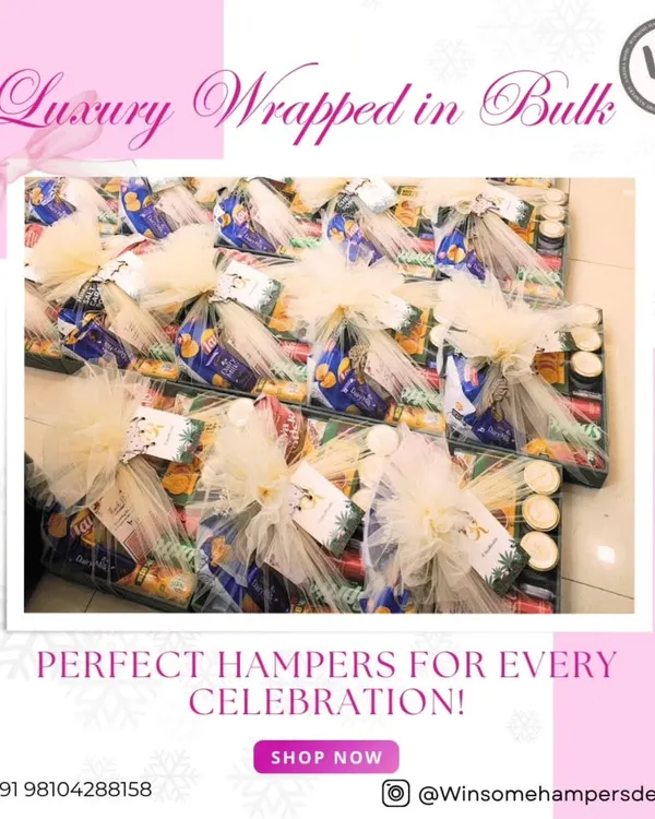 This image captures the scale of my operation, showing a large batch of hampers being prepared for a bulk order. Each one is meticulously wrapped and finished with a tulle bow, ensuring luxury at scale.