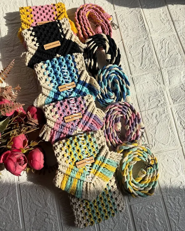This is what my happy place looks like. A vibrant collection of my boho macrame sling bags, each one knotted by hand and ready for your daily adventures. Which color is calling your name?