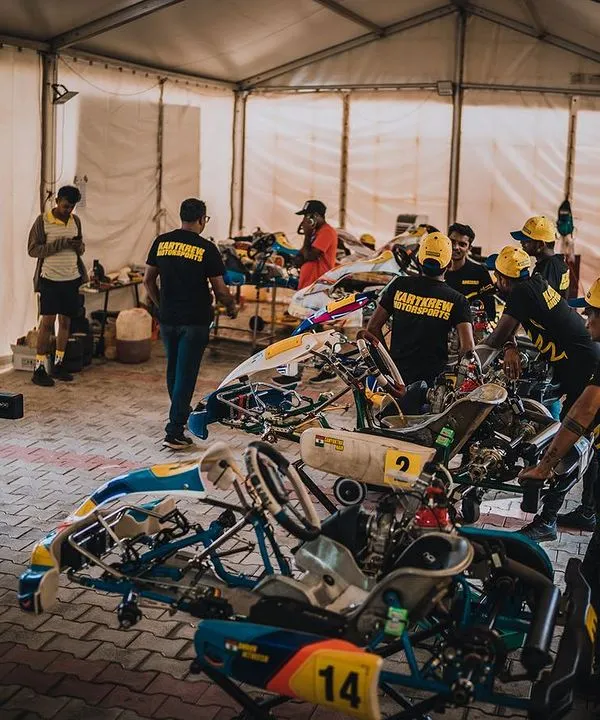 The pit area is the nerve center of our race operation. Here, our entire technical team works together to prepare the karts for the next session during a busy race weekend.