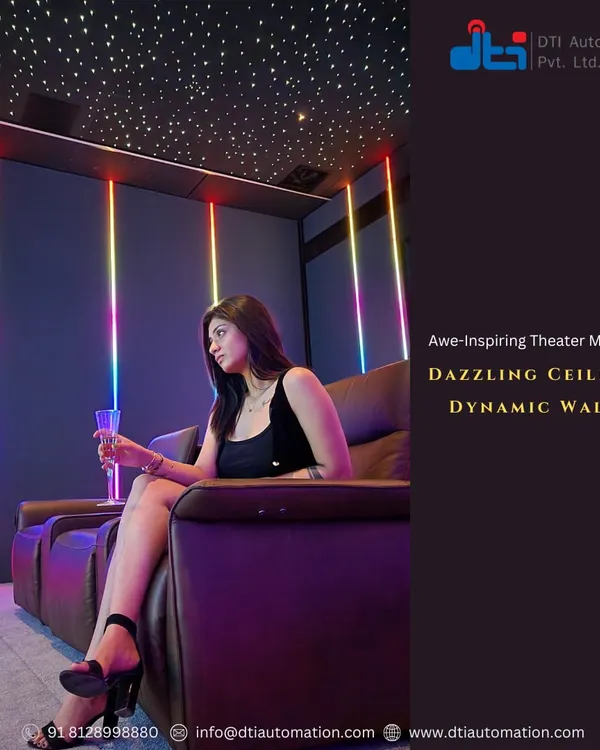 We create immersive home cinema experiences that are a feast for the senses. This dedicated theater features plush recliner seating, a starlight ceiling for ambiance, and dynamic, programmable RGB wall lighting that makes every movie night an event.
