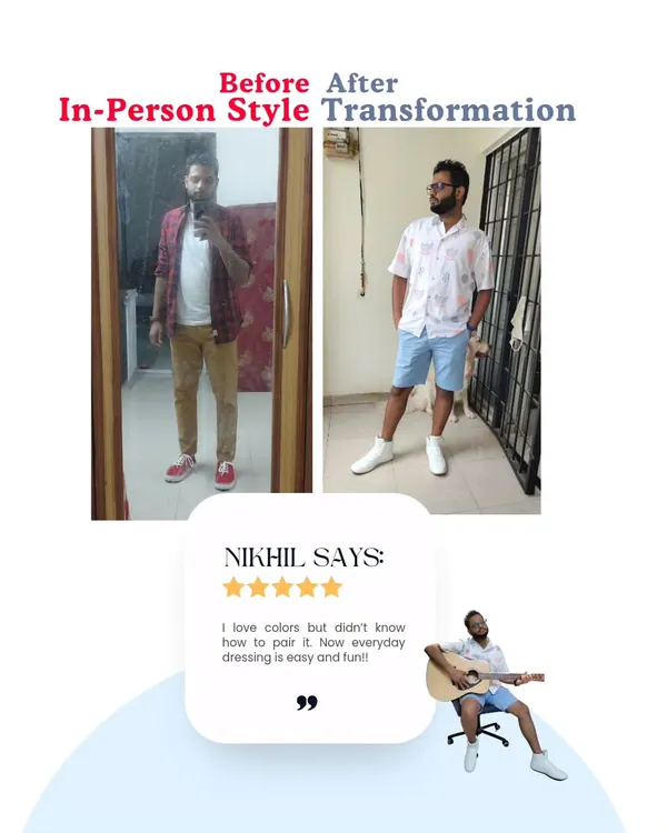 See the difference a personalized approach makes. We transformed Nikhil's style by introducing colors and pairings he never thought would work, making his everyday dressing easy and fun.