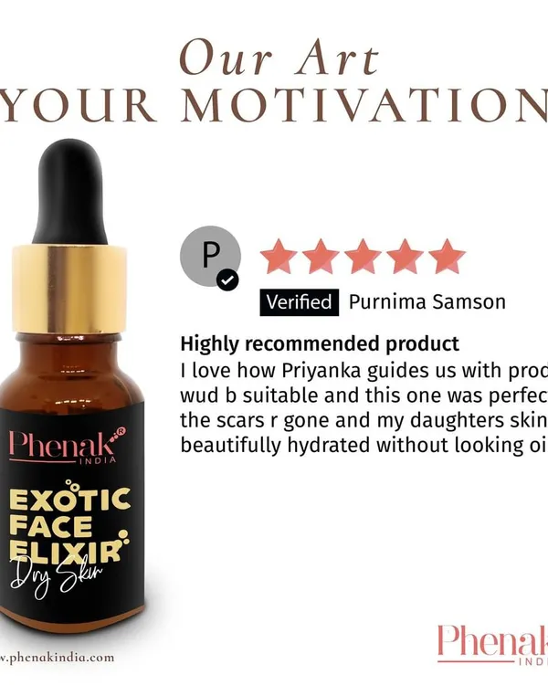 This five-star review for my Exotic Face Elixir means the world to me. I love guiding my clients to the perfect products for their needs. It's wonderful to hear that this client's scars are gone and her daughter's skin is beautifully hydrated without looking oily.