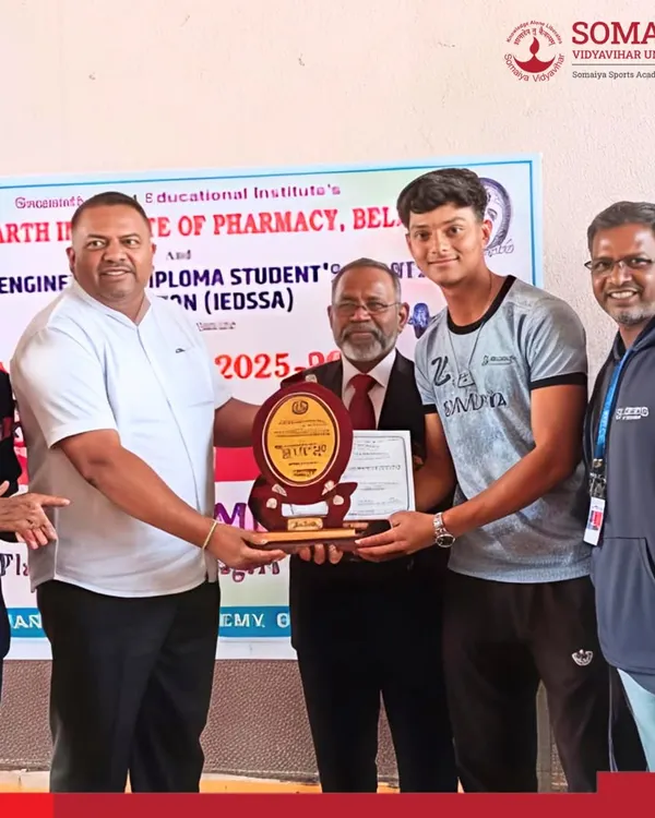 Shreeraj Bodke receives his gold medal and trophy at the IEDSSA Intrazonal Weightlifting Competition 2026.