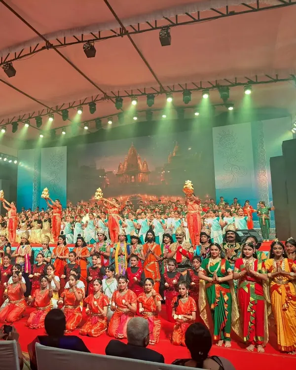 The grand finale of 'Navarasa Ramayana,' a production involving 620 students. My work includes scripting, concept, choreography, and direction, bringing epic stories to life with large ensembles.