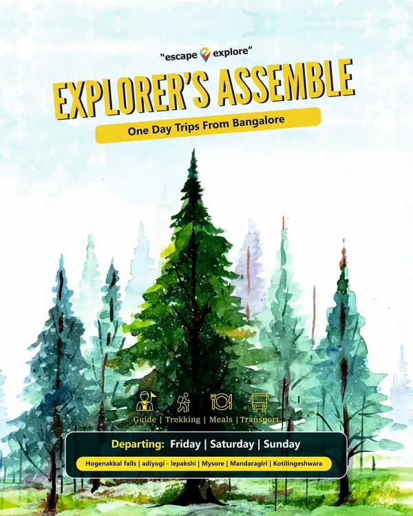 Your weekend plans are sorted with my one-day trips from Bangalore. I organize trips every Friday, Saturday, and Sunday to places like Hogenakkal, Adiyogi, Mysore, and more.