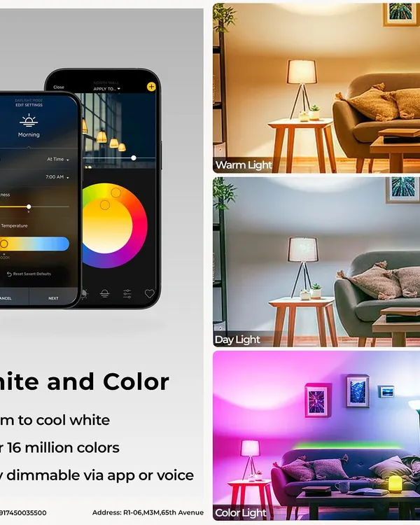 Find the perfect light for any moment. My smart lighting system offers a full spectrum from warm to cool white and over 16 million colors, all fully dimmable via the app or your voice.