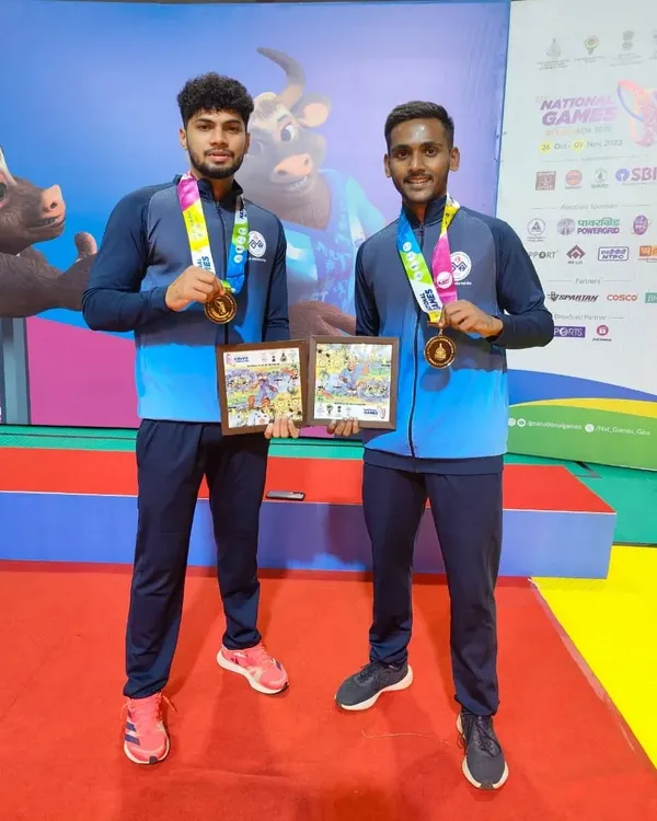 Gold medalists at the 37th National Games in Goa. Our players Hrushikesh Murchavade and another teammate representing Team Maharashtra with pride.