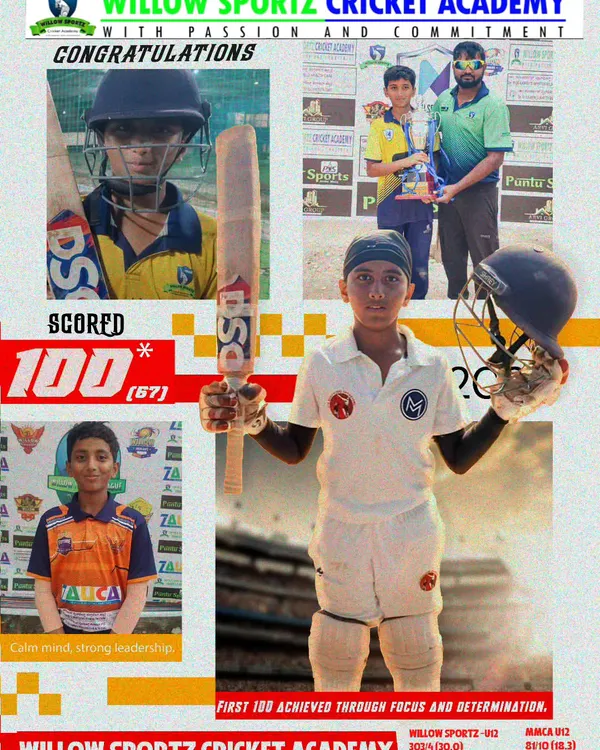 A proud moment celebrating a student's first 100. This graphic highlights the focus and determination required to achieve such a milestone, a result of dedicated practice in our batting program.