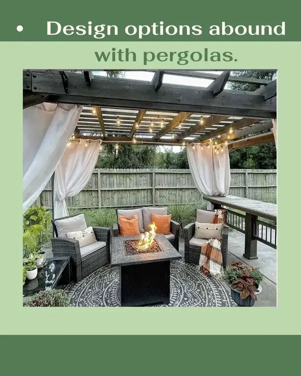 A pergola is one of the best ways to create a defined and cozy outdoor room. You can add curtains for privacy, string lights for ambiance, and comfortable furniture to make it the perfect spot for relaxing or entertaining.