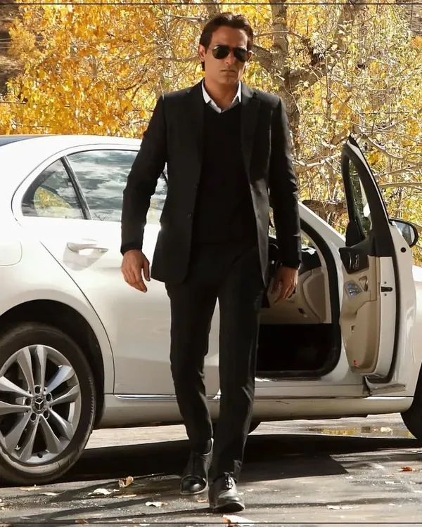 The esteemed actor Akshaye Khanna exudes timeless sophistication in a classic black suit from my collection. This image captures the essence of my label: creating refined style for the modern man.