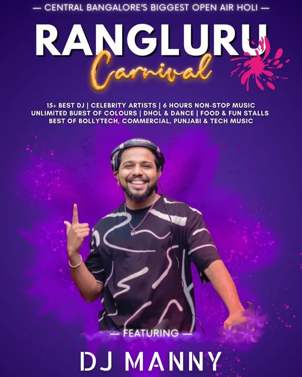 My official poster for the Rangluru Carnival, Central Bangalore’s biggest open-air Holi festival. Performing for such a massive, colorful crowd is an experience like no other.