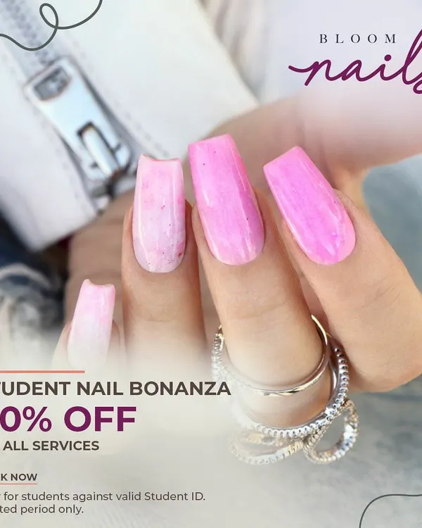 Alert for all students! I have an exclusive and irresistible offer just for you. Show your Student ID and enjoy a discount of 50% on all nail services.
