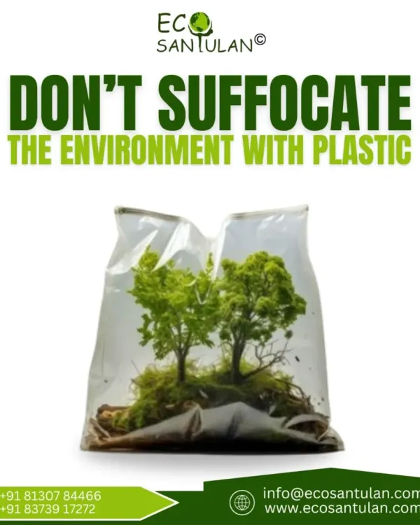 This powerful image shows our environment suffocating in plastic. Every piece of plastic we use stays on this planet longer than we do. Let's not make it Earth's burden.
