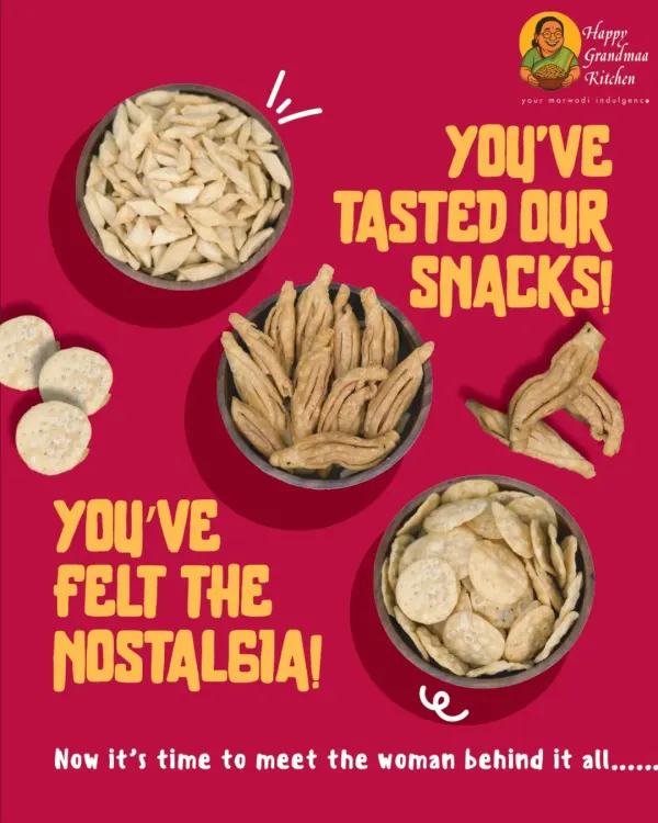 You've tasted our snacks and felt the nostalgia. This image showcases a variety of our signature savoury items, inviting you to meet the woman who makes them all possible, Dadisaa.