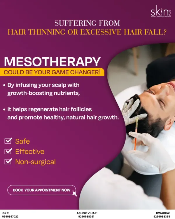 This graphic explains how Mesotherapy can be a game changer for hair thinning. By infusing the scalp with growth-boosting nutrients, this safe and non-surgical treatment helps regenerate hair follicles and promote healthy growth.