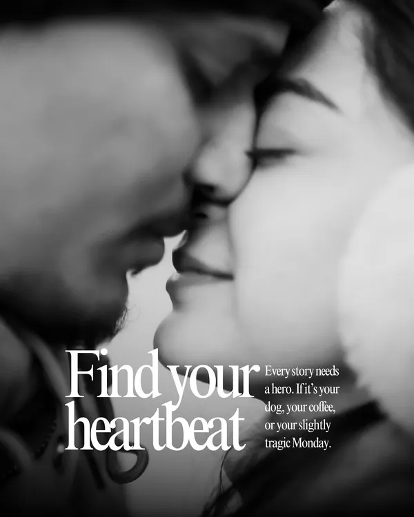 A close-up, intimate black and white portrait capturing the heartbeat of a connection, the moment just before a kiss.